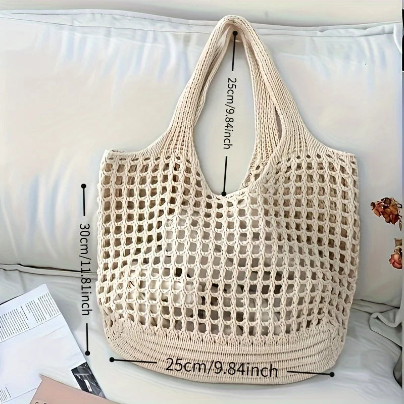Large Woven Tote Bag | Hollow Shoulder Bag for Summer Travel Woven Tote Bag QXL