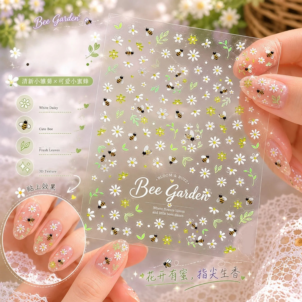 Bee Garden 5D Nail Stickers | Daisy & Floral Nail Decals 5D Nail Stickers QXL