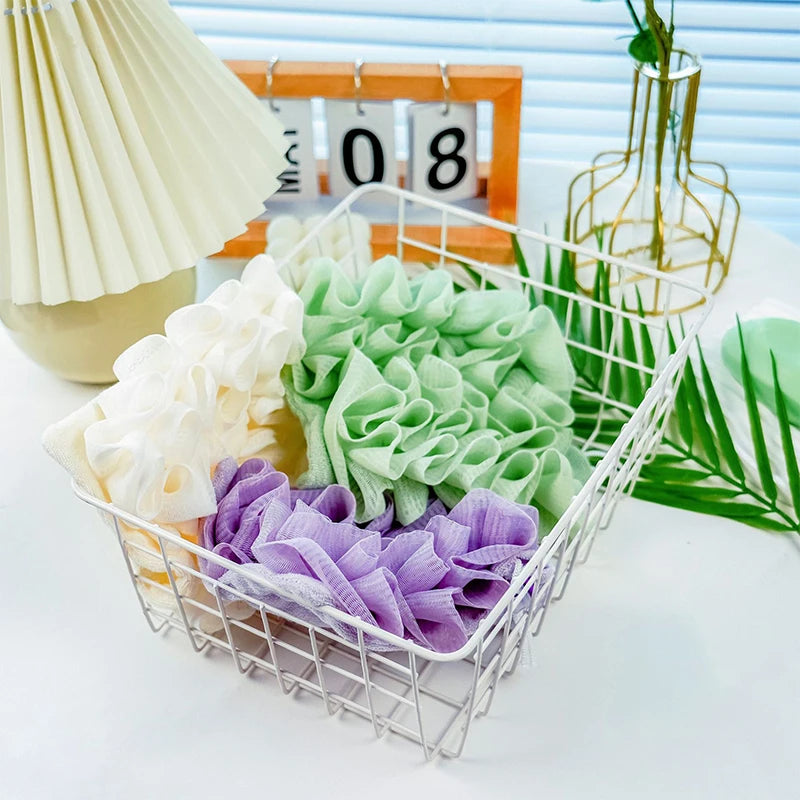 2-in-1 Exfoliating Mesh Bath Sponge with Drawstring Soap Holder Exfoliating Bath Sponge QXL