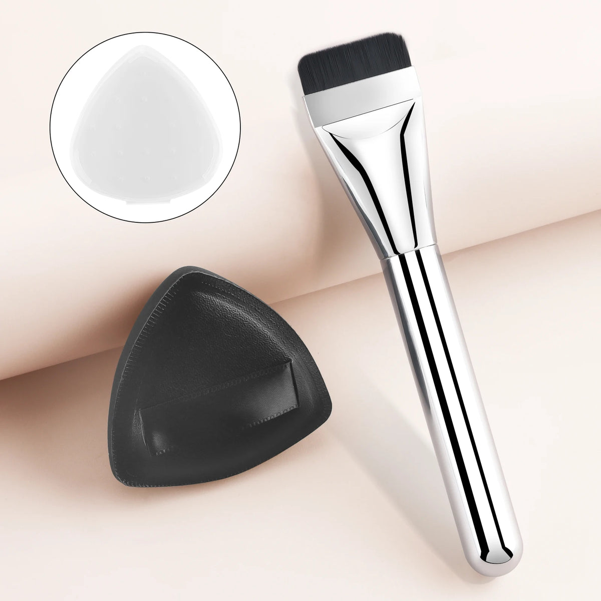 Flat Foundation Brush & Triangle Powder Puff Set | 2 Pc Makeup Brush Set QXL