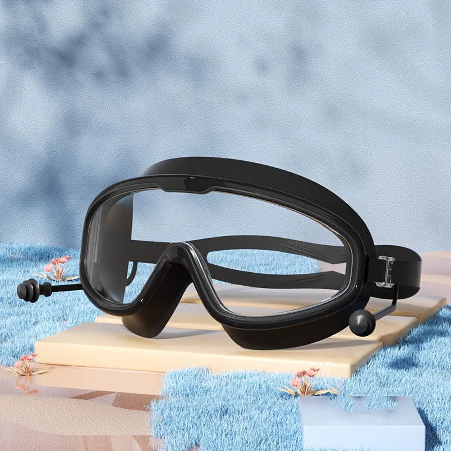 Adult Wide-Vision Swim Goggles with Earplugs | Anti-Fog