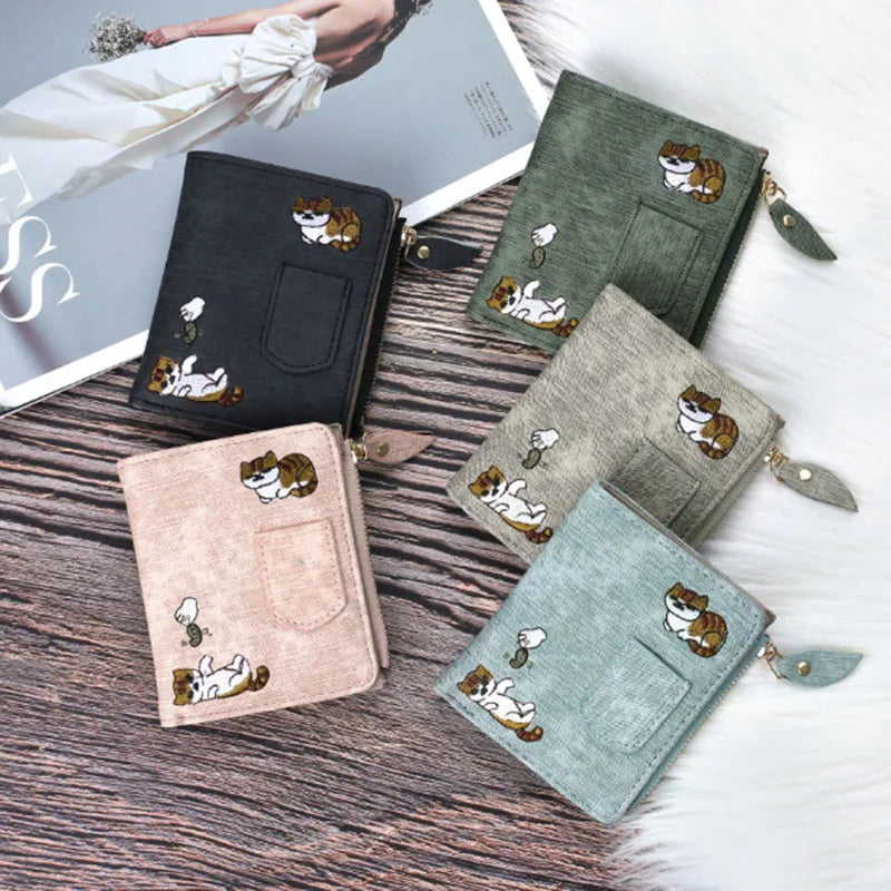 Cat Pattern PU Leather Wallet | Large Capacity Card Holder Cartoon Leather Wallet QXL