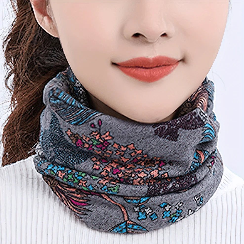 2-in-1 Flower Print Beanie Hat & Neck Scarf | Winter Cap Beanie Hat Scarf QXL