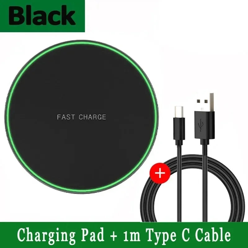 100W Wireless Charging Pad | iPhone & Samsung Fast Charger Wireless Charging Pad QXL Black with Cable