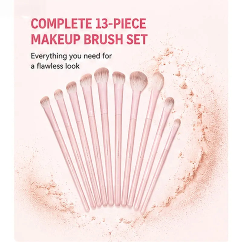 Pink Makeup Brush Set 5–13Pc | Soft Synthetic Bristles & Bag Makeup Brush Set QXL