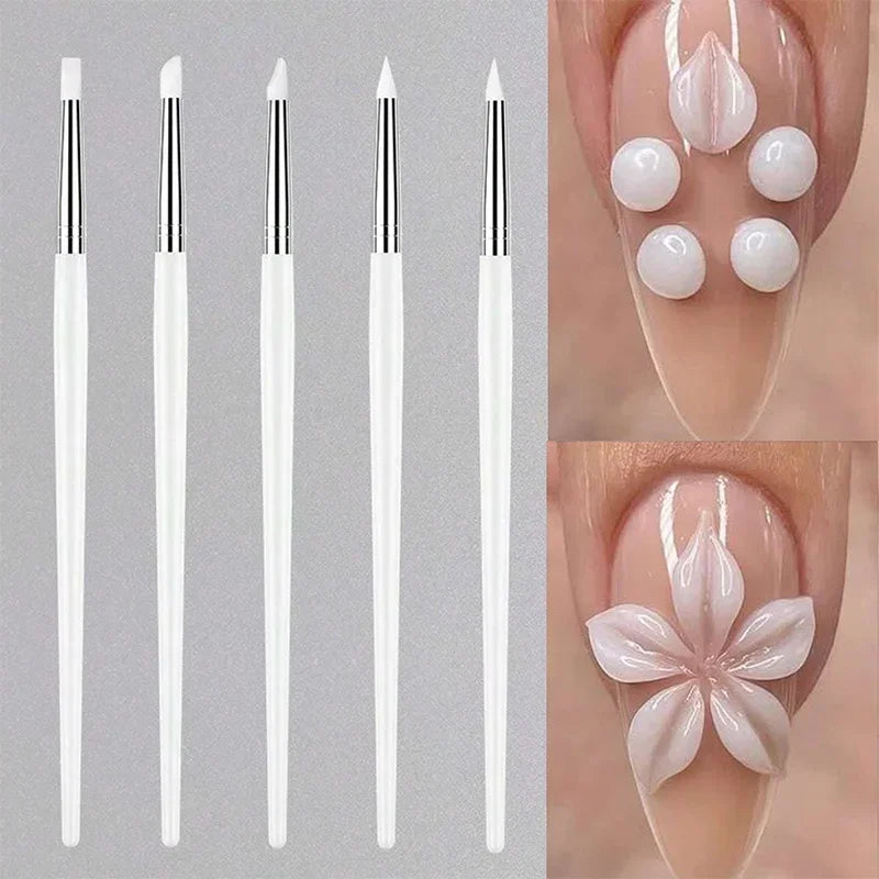 5-Pc Silicone Nail Art Brush Set | UV Gel & 3D Dotting Pens Nail Art Brush Set QXL