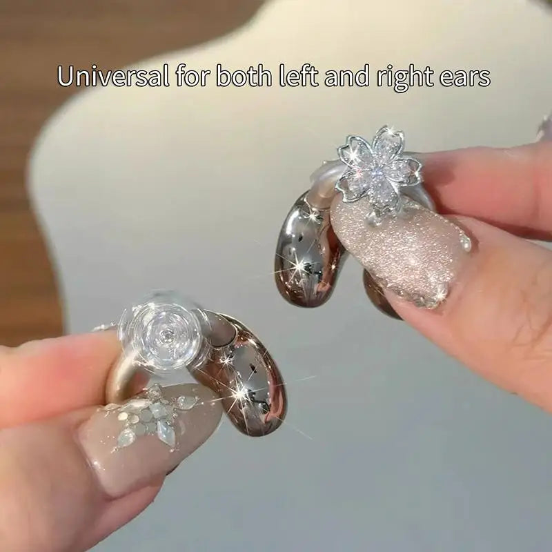 Rotating Flower Rhinestone Earbud Charm Clip | Non-Pierce Earbud Charm Clip QXL