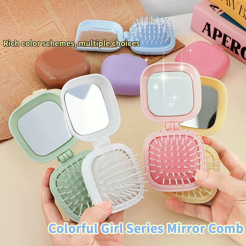 Folding Mirror Comb | Portable Air Cushion Travel Hair Brush Folding Mirror Comb QXL