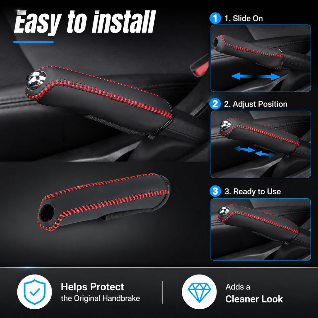 Leather Car Handbrake Cover | Anti-Slip Grip Sleeve Protector Handbrake Cover QXL