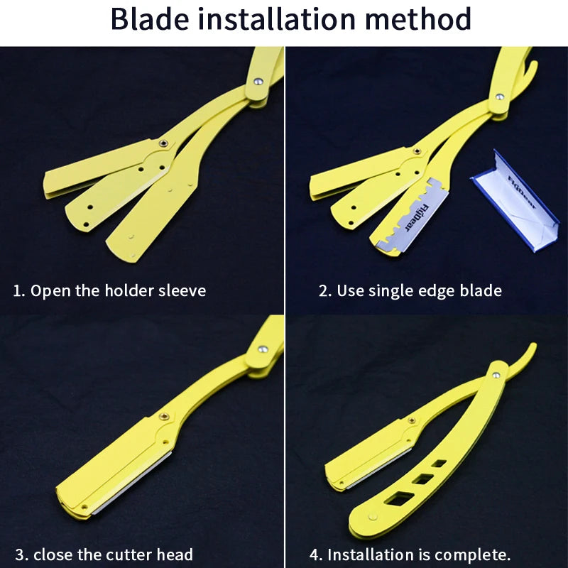 Folding Eyebrow Razor Handle | Stainless Steel Shaving Knife Folding Razor Handle QXL