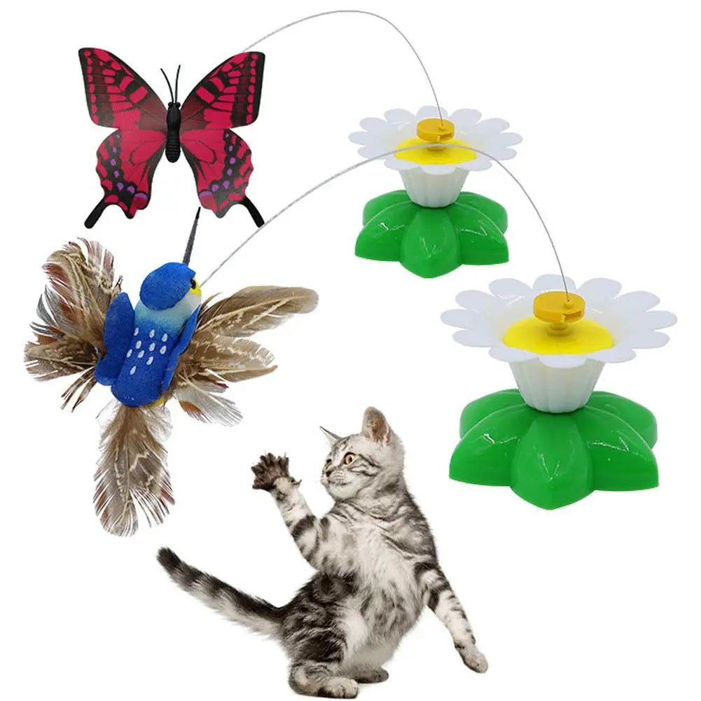 Electric Rotating Butterfly & Bird Cat Teaser Wand Toy Interactive Cat Toy QXL