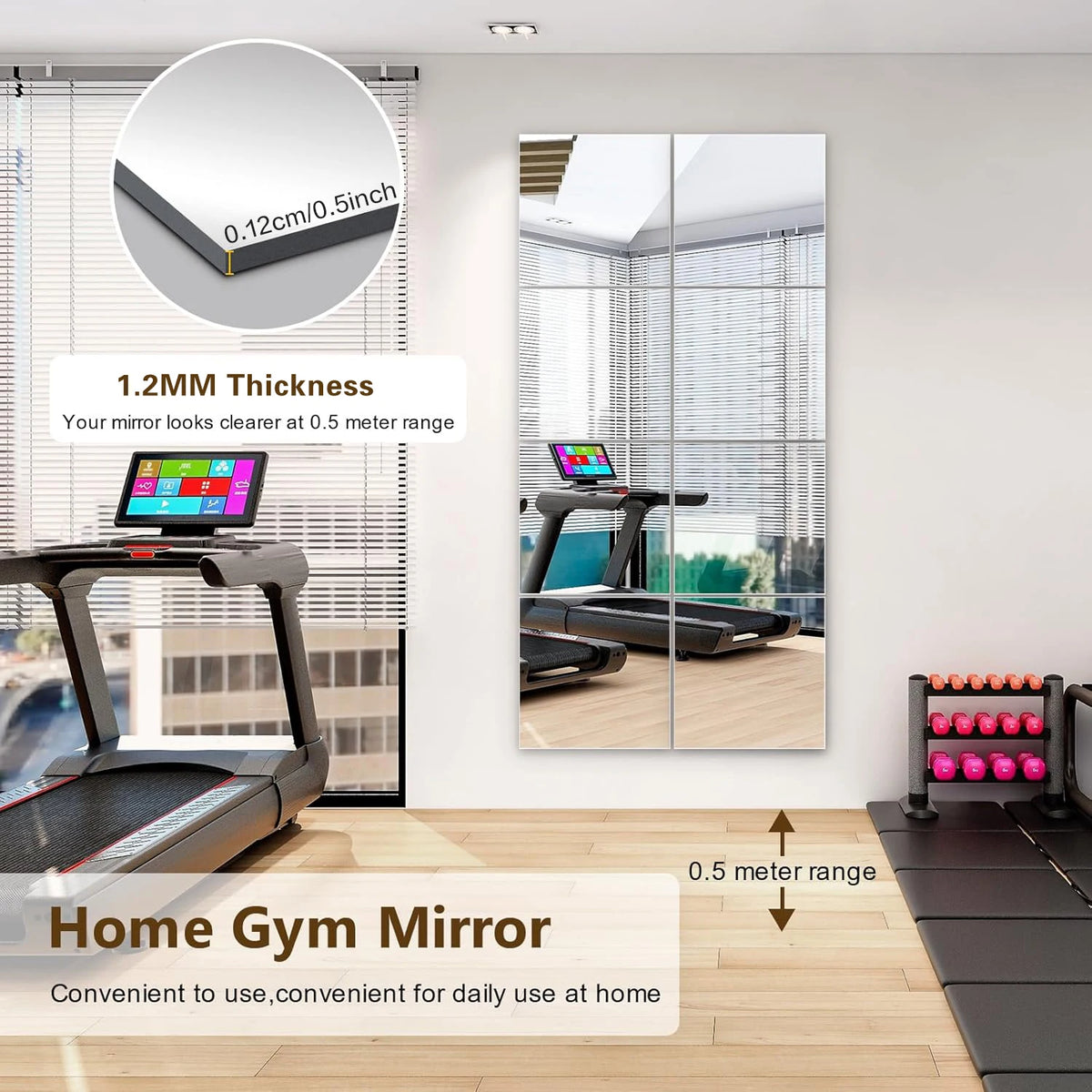 8-Pack Self-Adhesive Acrylic Mirror Tiles 30x30cm Frameless Acrylic Mirror Tiles QXL