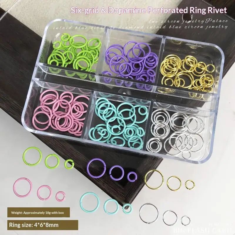 Dopamine Color Nail Jump Rings | 6-Grid Box, 100 Pcs Charms Nail Art Charms QXL