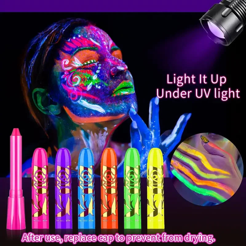 VERONNI 6-Pc UV Neon Face & Body Paint Kit | Black Light Glow UV Body Paint Kit QXL