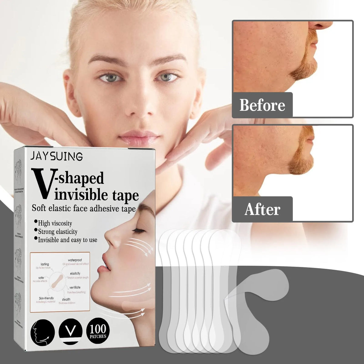 V-Lift Invisible Face Lift Patches | Chin & Jawline Contouring Face Lift Patch QXL f100pcs.