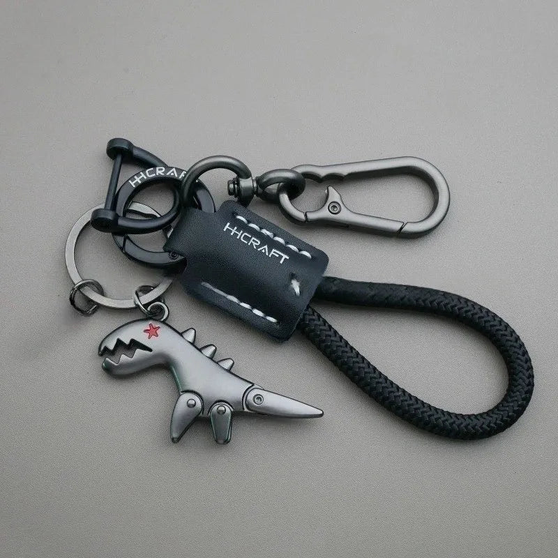 Dinosaur Keychain | Zinc Alloy Woven Leather Bag Charm Gift Novelty Keychain QXL
