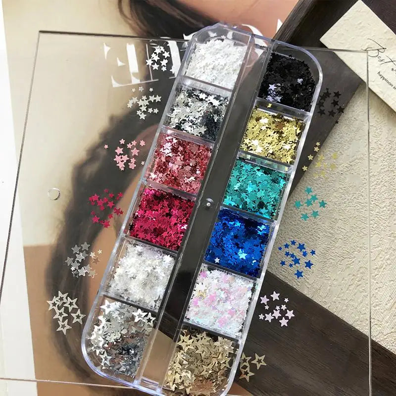 12-Grid Star Sequin Nail Glitter | DIY Nail Art Decoration Nail Art Glitter QXL