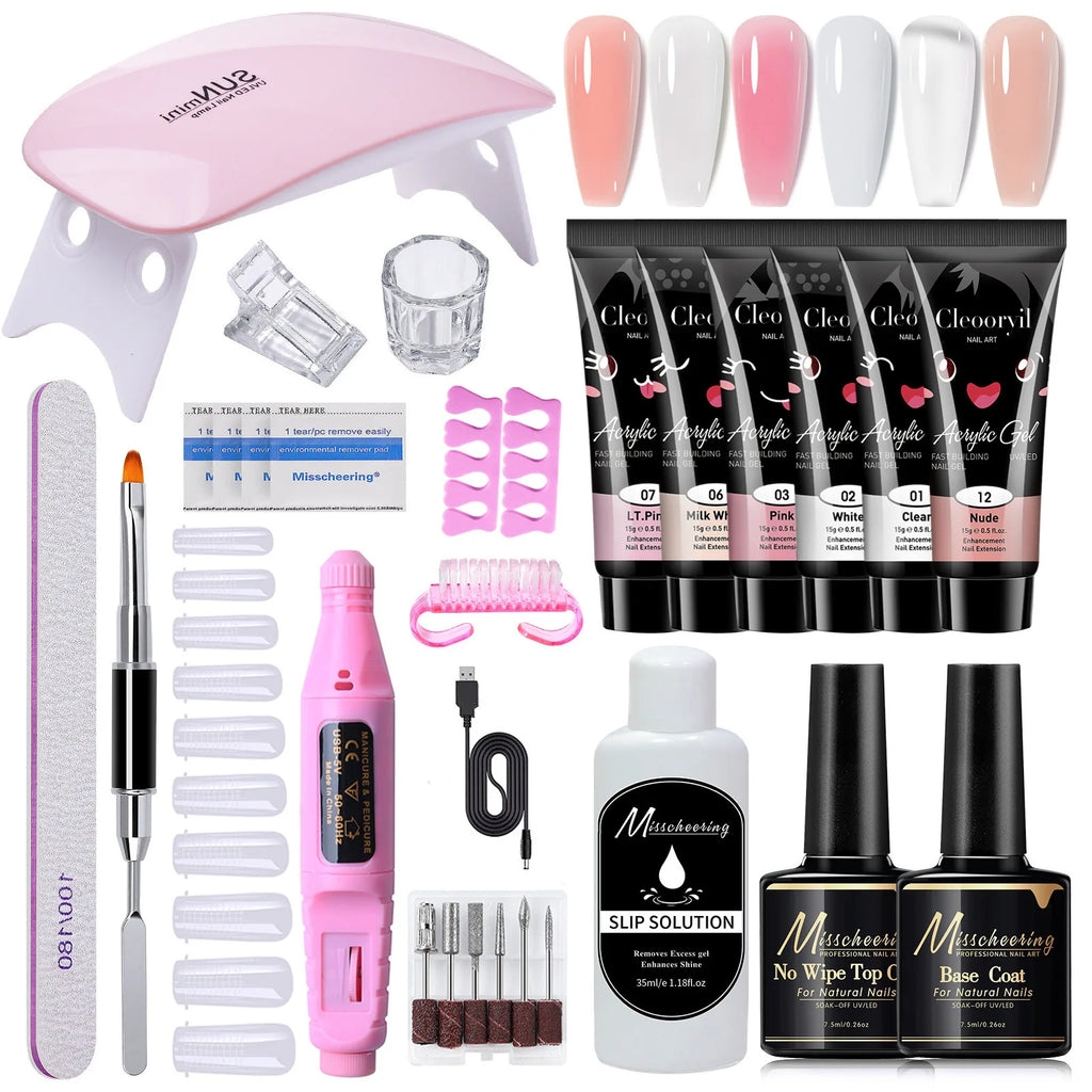 Crystal Nail Extension Gel Set – 19-Piece Kit with Forms & Brushes Nail Extension Gel Kit QXL