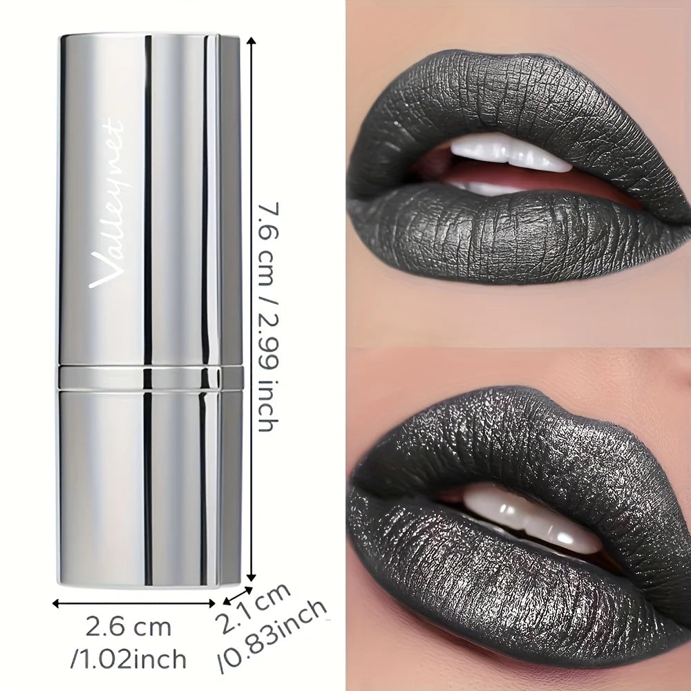 Matte Metallic Black Lipstick | Waterproof Long-Lasting Lip Color Metallic Matte Lipstick QXL