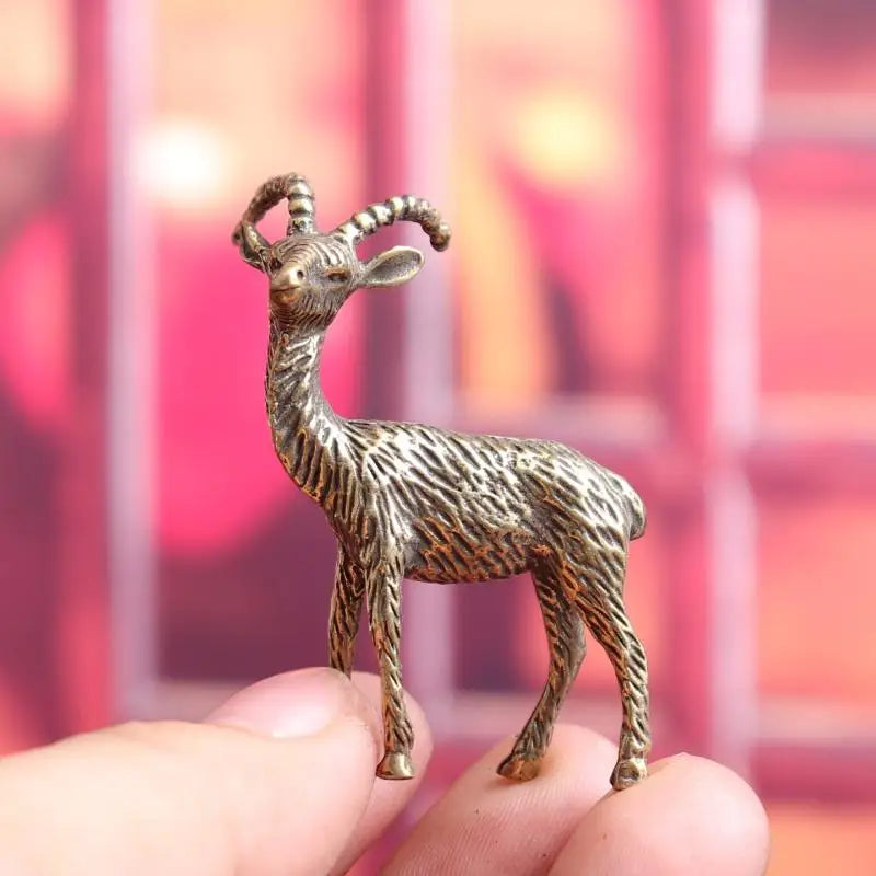 Brass Retro Goat Figurine | Desktop Tea Pet Miniature Ornament Metal Figurine QXL