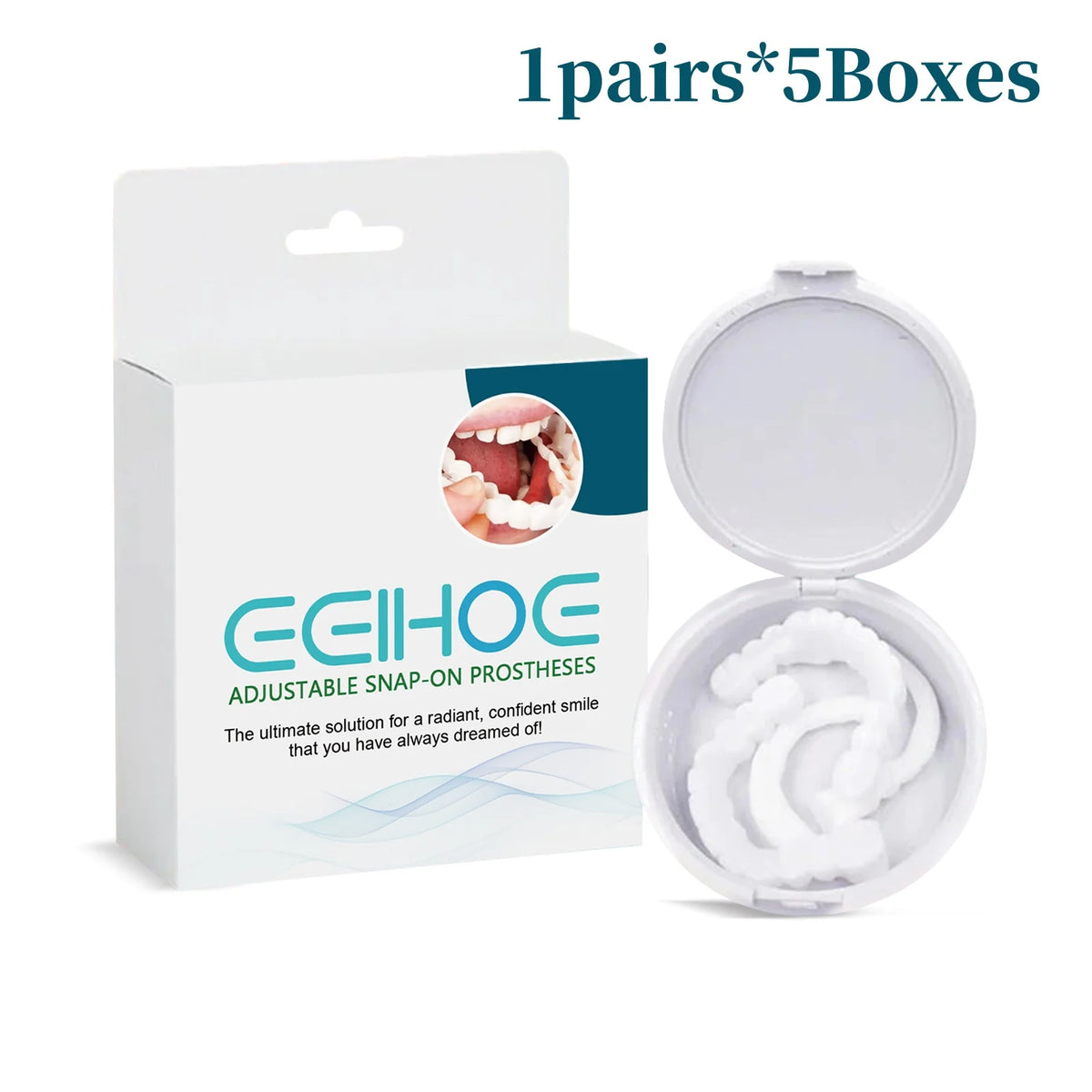 EELHOE Adjustable Snap-On Dentures | Gap-Fill Smile Kit Snap-On Dentures QXL Box of 5