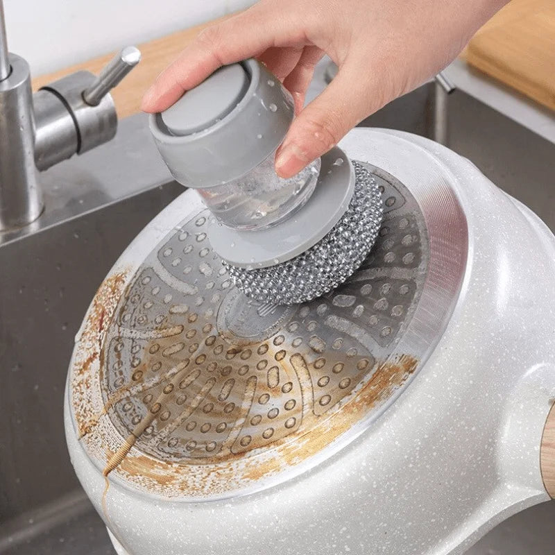 Soap Dispensing Dish Brush | Push-Button Kitchen Scrubber Soap Dispensing Brush QXL
