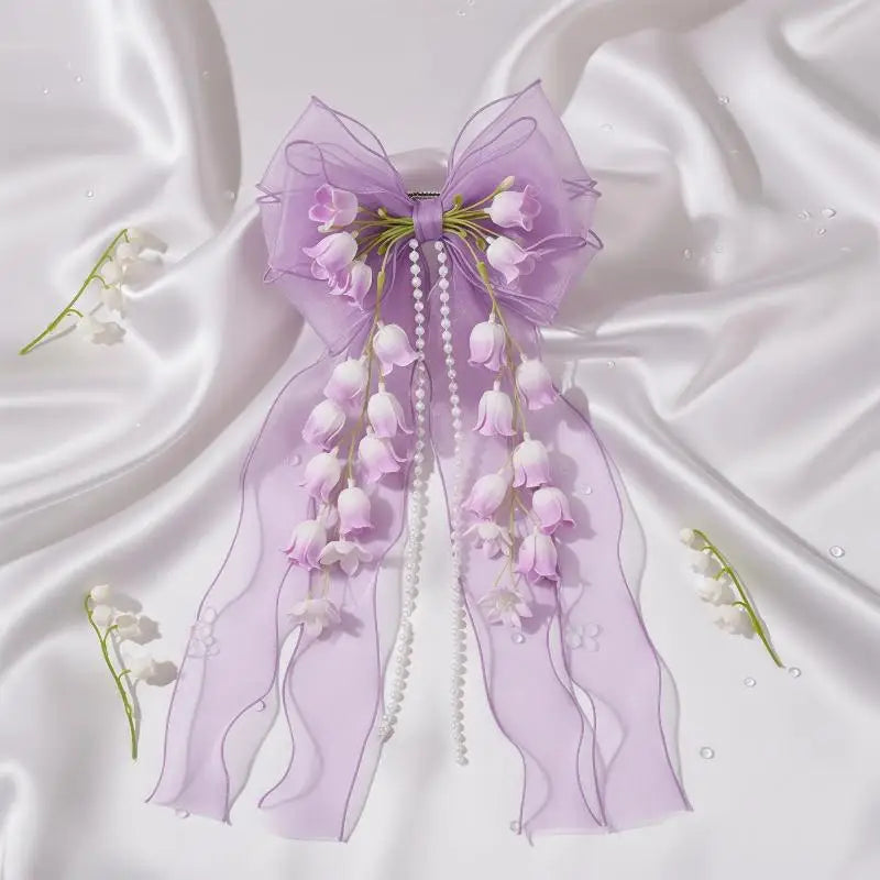 Mesh Bow Flower Tassel Hair Clip | Bridal & Party Gift Bridal Hair Clip QXL