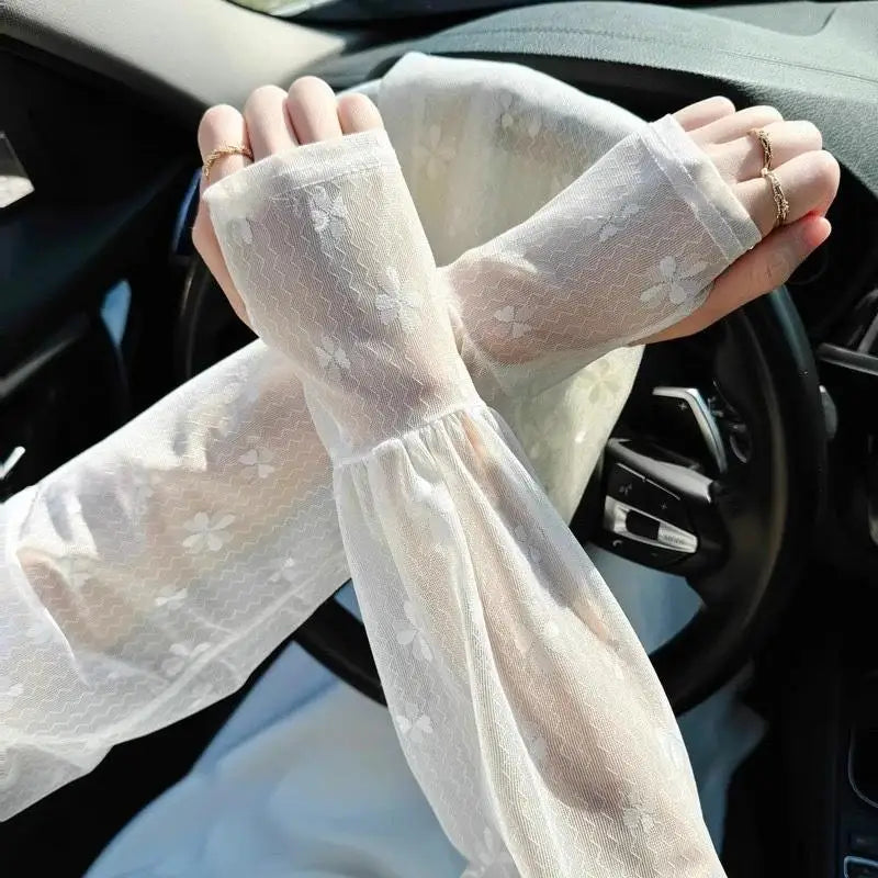 Women's UPF 50+ Fingerless Lace Mesh Sun Arm Sleeves Sun Arm Sleeves QXL