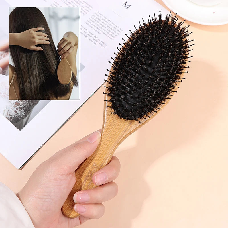 Bamboo Boar Bristle Hair Brush & Scalp Massage Comb Scalp Massage Hair Brush QXL