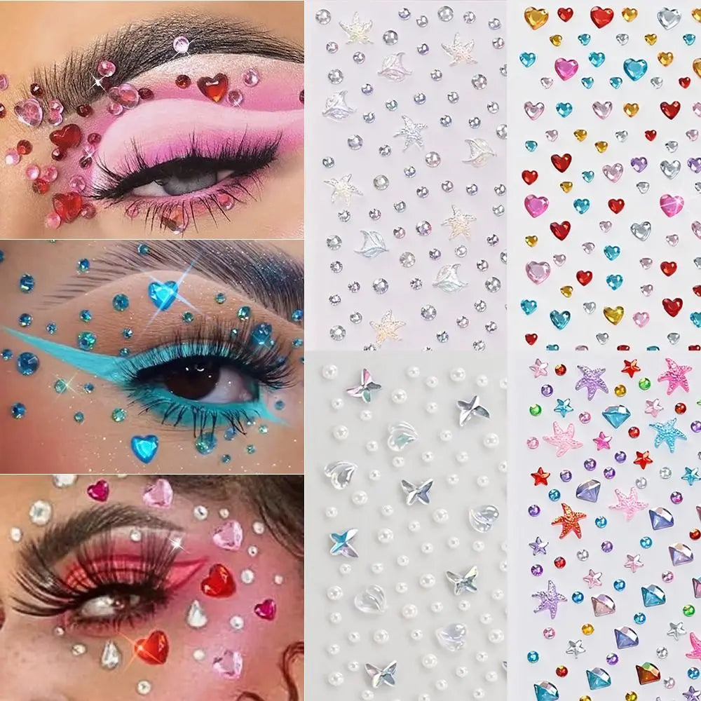 3D Face Rhinestone Stickers | Aurora Iridescent Body Gems Face Gem Stickers QXL