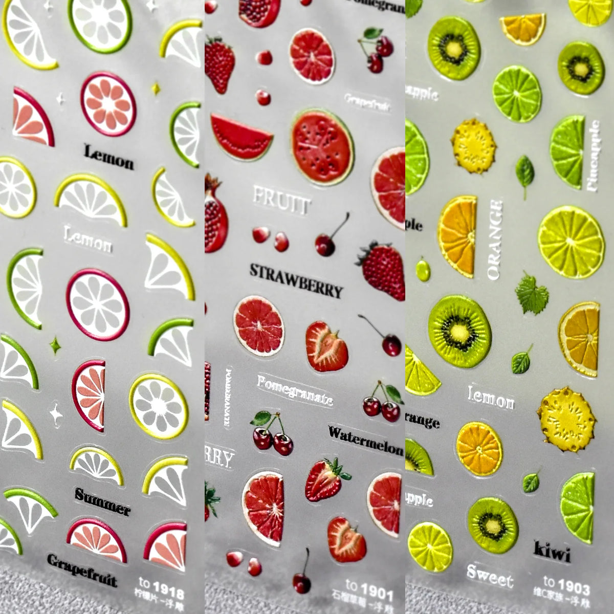 5D Kawaii Fruit Nail Art Stickers | Strawberry & Kiwi Decals Nail Art Stickers QXL