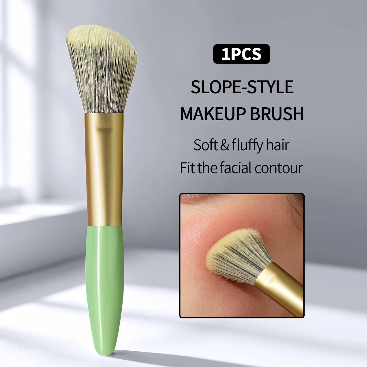 KOSSHOW Sloped Blush Brush – Curved Slant Contouring Brush Blush Makeup Brush QXL green