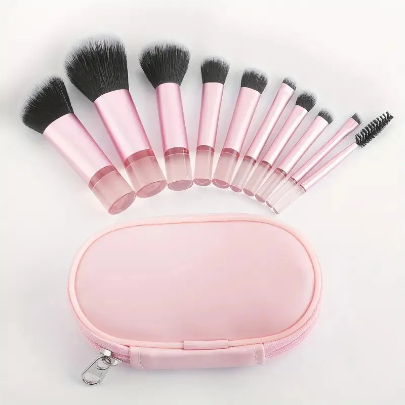 10-Piece Mini Travel Makeup Brush Set | Portable Multi-Color Travel Makeup Brush Set QXL