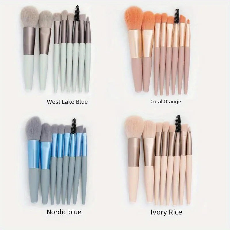 8-Pc Macaron Mini Travel Makeup Brush Set | Soft Bristles Travel Makeup Brush Set QXL