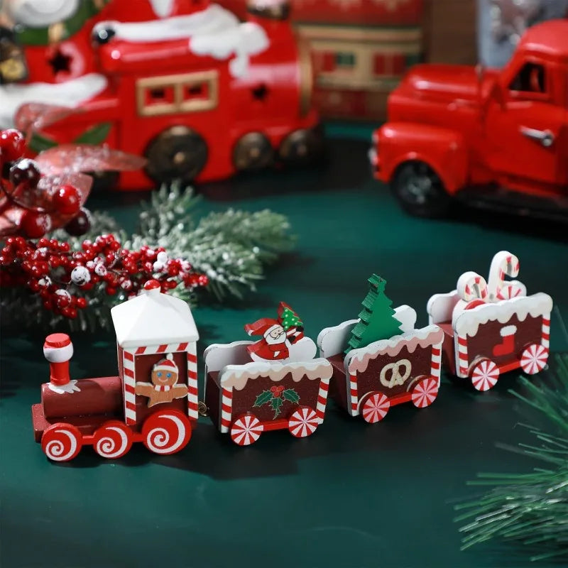 Painted Wooden Christmas Train Table Decoration Set Christmas Decoration QXL