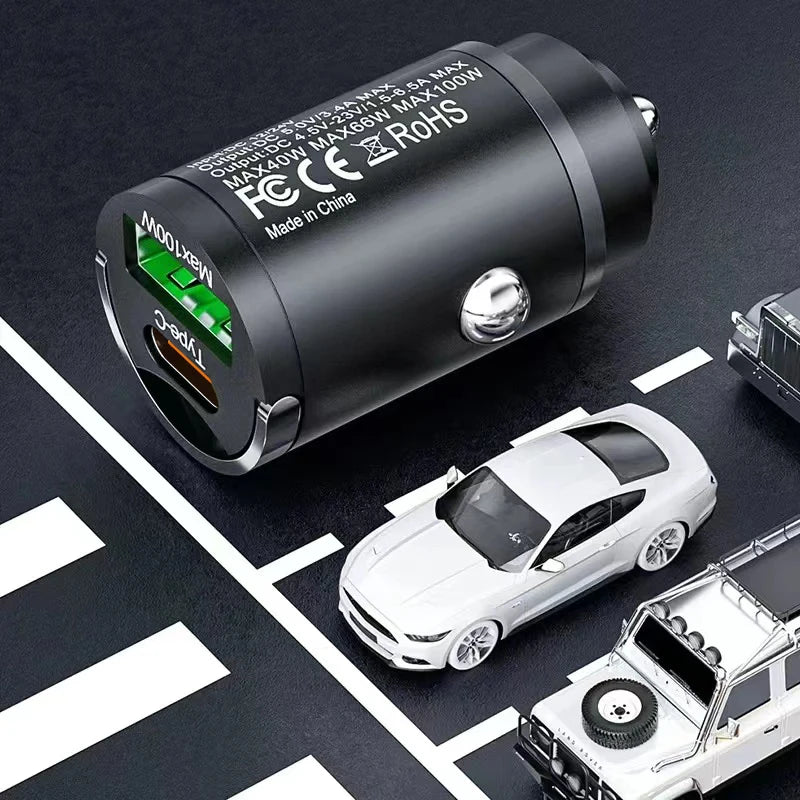 100W USB-C Car Charger PD & QC3.0 Fast Charging Adapter USB-C Car Charger QXL