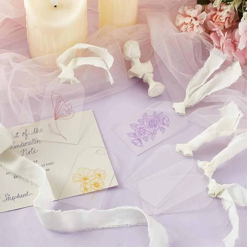 20-Pack Clear Acrylic Place Cards with Ribbon | Wedding & Party Acrylic Place Cards QXL