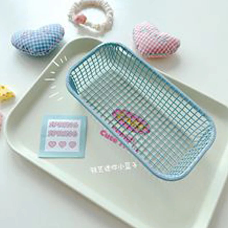 Metal Wire Desktop Storage Basket | Desk Organizer Holder Desktop Organizer Basket QXL Blue