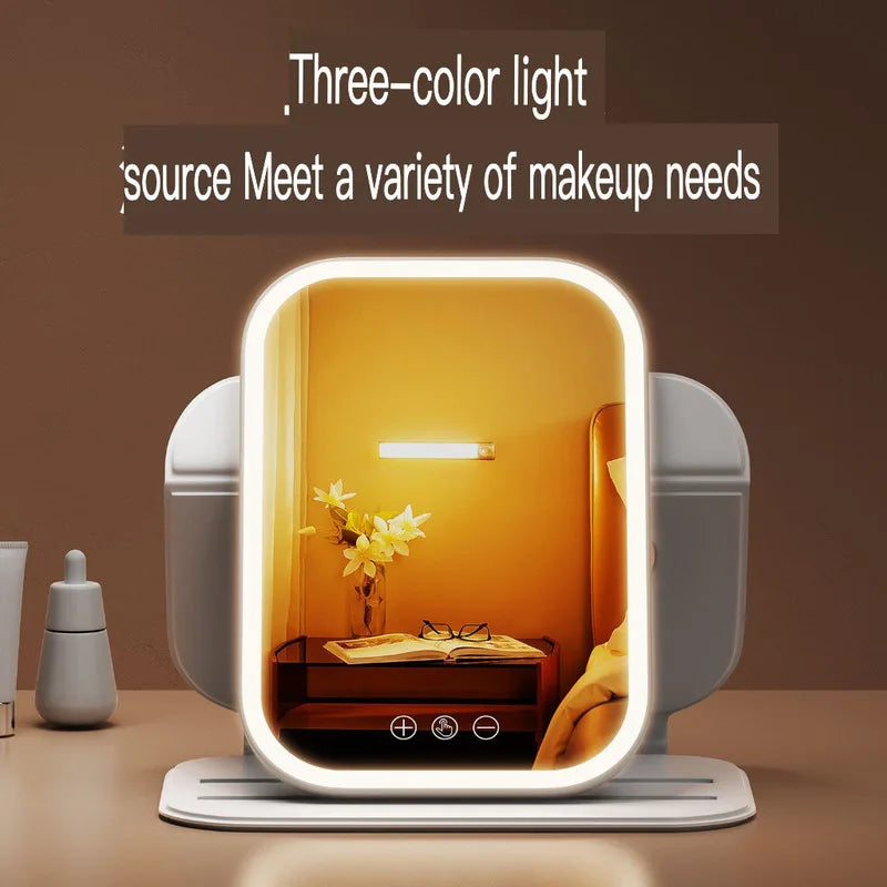 LED Lighted Makeup Mirror | Folding Leather Case, Rotating LED Makeup Mirror QXL