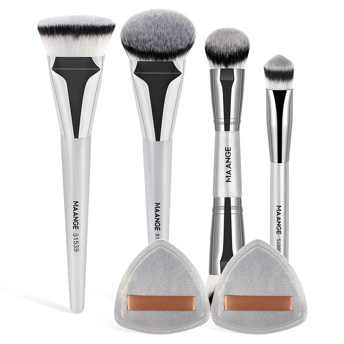 MAANGE 6-Pc Foundation Brush & Air Cushion Puff Set | Travel Makeup Brush Set QXL