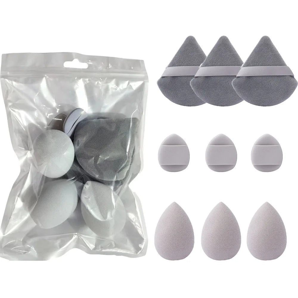 9-Piece Makeup Sponge & Puff Set | Foundation, Powder, Concealer Makeup Sponge Set QXL LIGHT GRAY