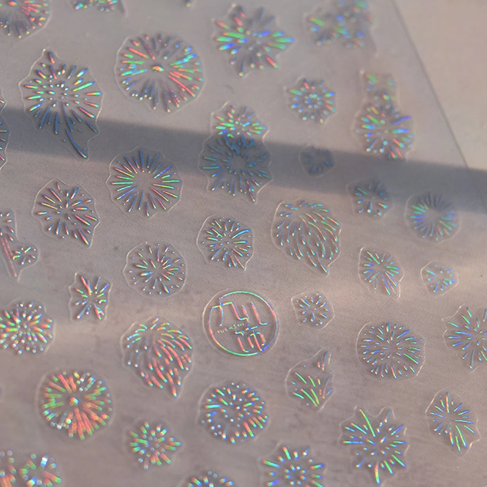 5D Kawaii Fireworks Nail Stickers | Laser Self-Adhesive Decals