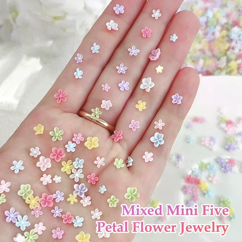 50-Pc Colorful 5-Petal Flower Nail Art Charms | 3D Resin Mix Nail Art Charms QXL