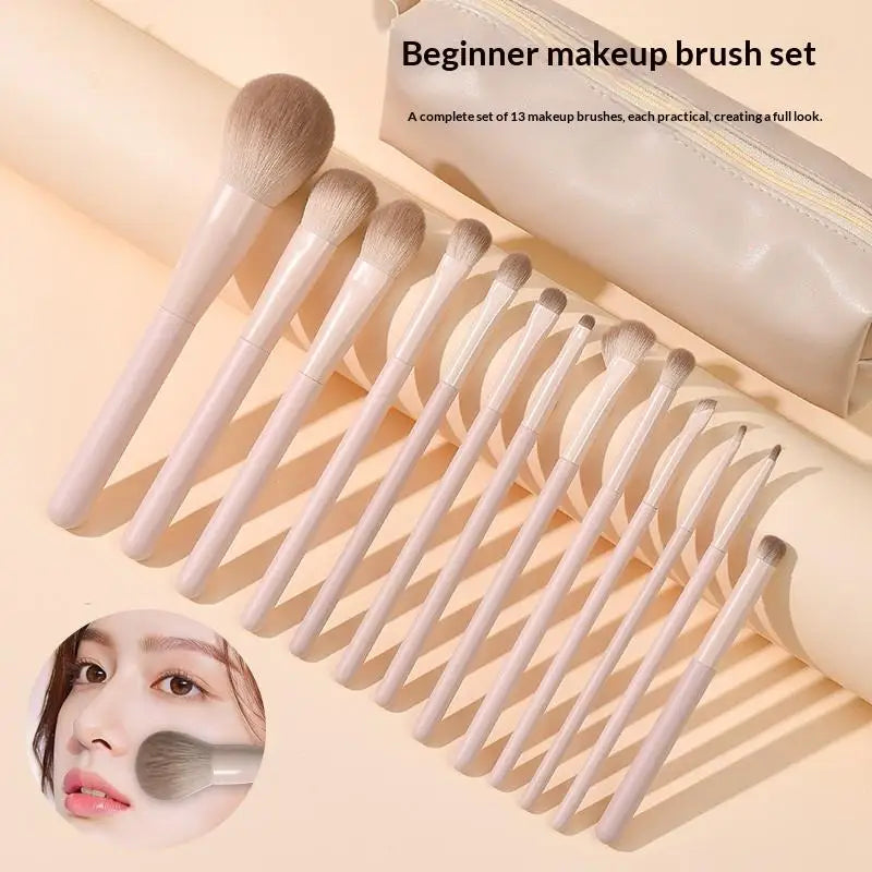 13-Pc Pink Makeup Brush Set with Pouch | Beginner Daily Use Makeup Brush Set QXL