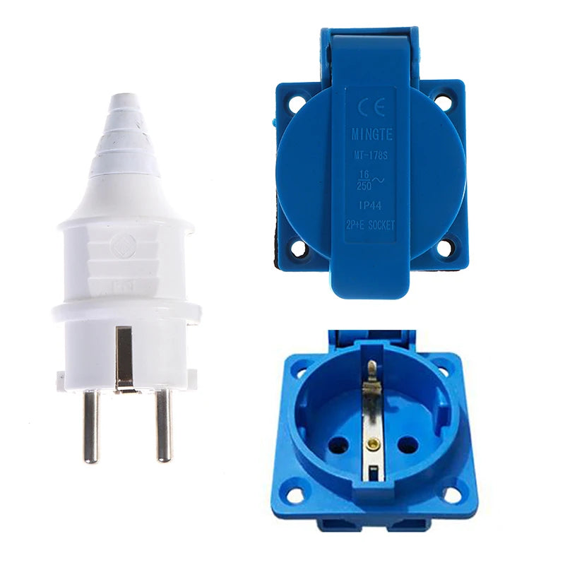 Industrial Waterproof EU Socket 16A 220V | Copper 2-Pin Plug Industrial EU Socket QXL