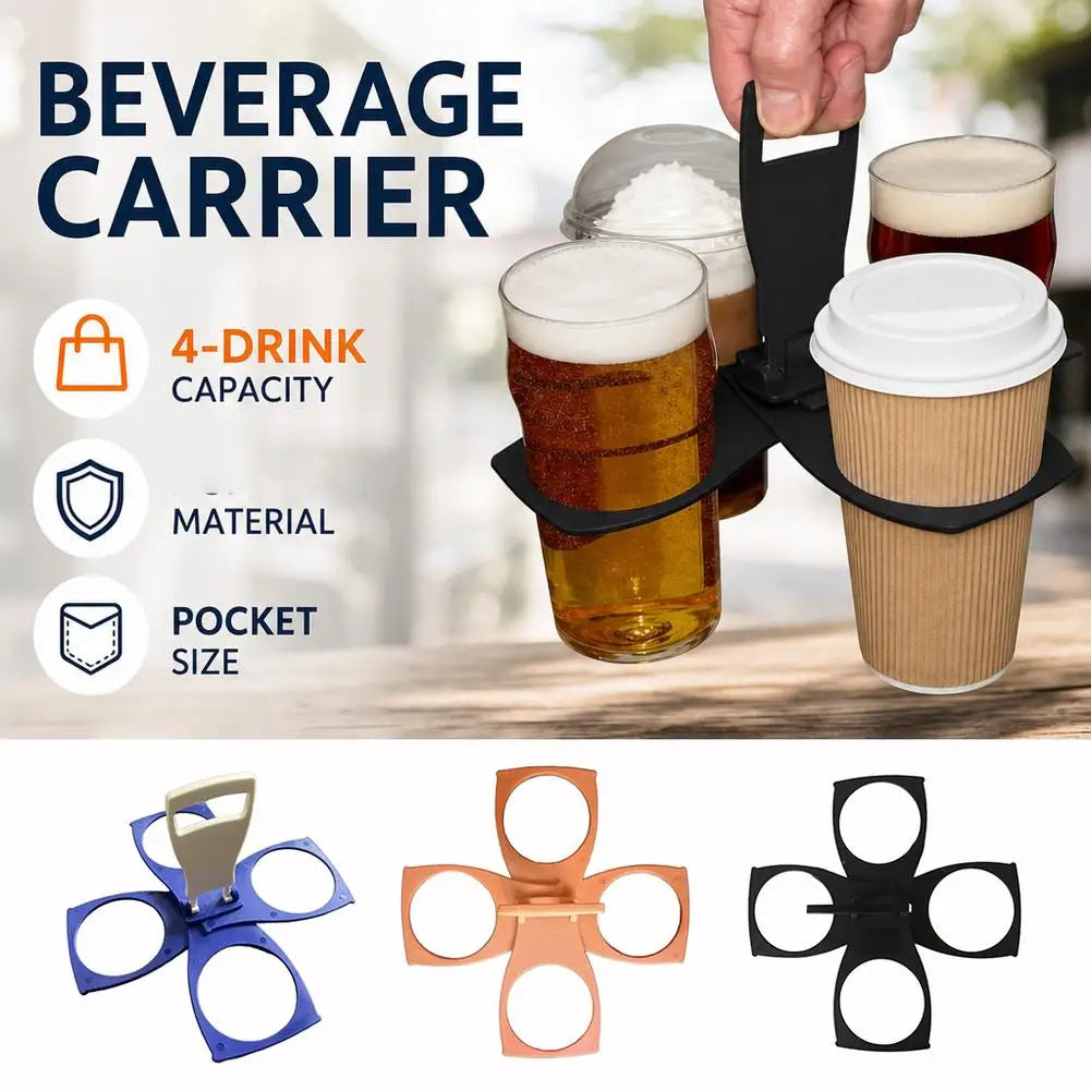 4-Cup Foldable Beverage Carrier | Portable Cup Holder Tray Beverage Cup Carrier QXL