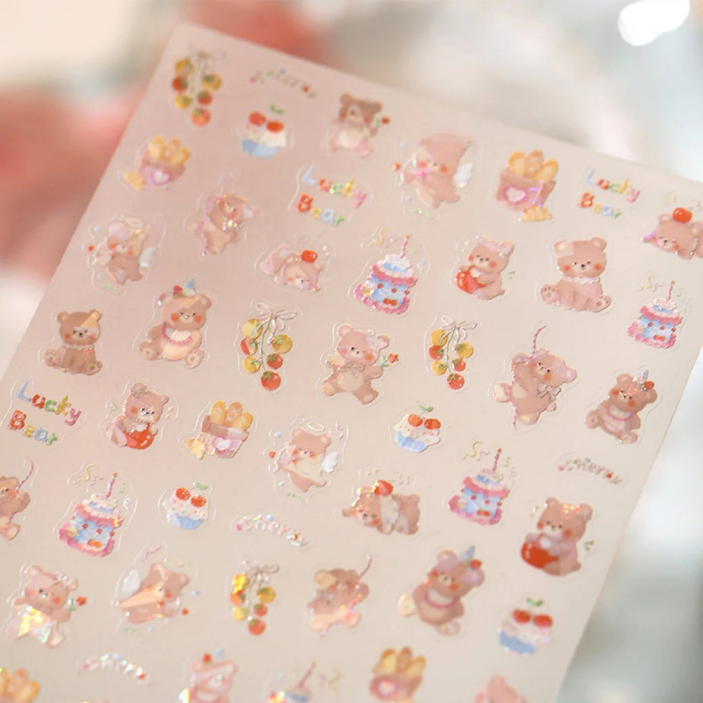 5D Bear Nail Stickers | Cute Cartoon Self-Adhesive Nail Decals Nail Art Stickers QXL