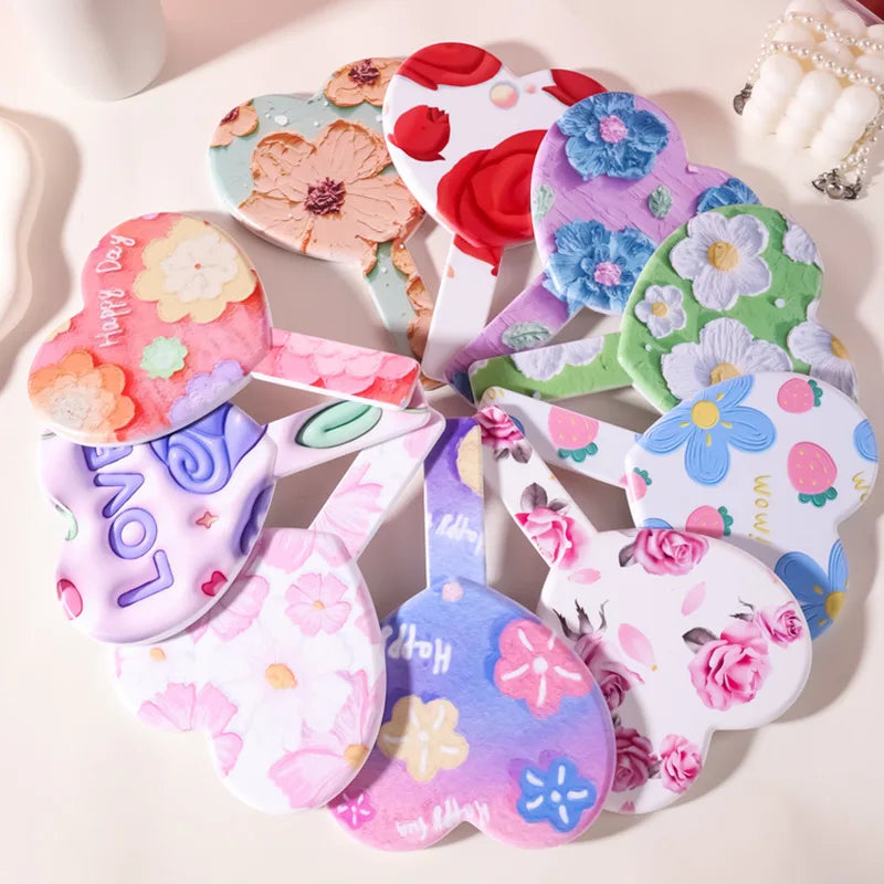 Flower Love Compact Handheld Makeup Mirror | Portable 12.5×18cm Compact Makeup Mirror QXL