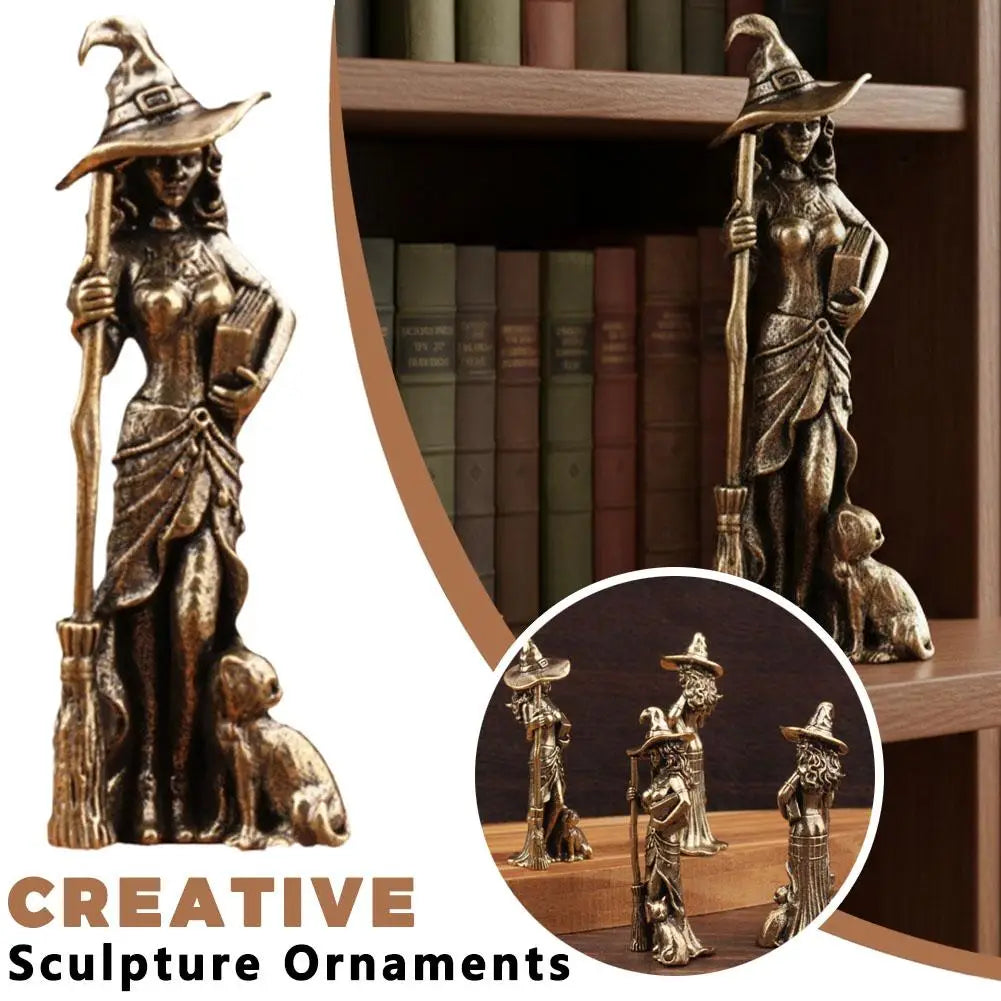 Moon Witch & Wizard Copper Figurine | Mystical Home Décor Decorative Figurine QXL