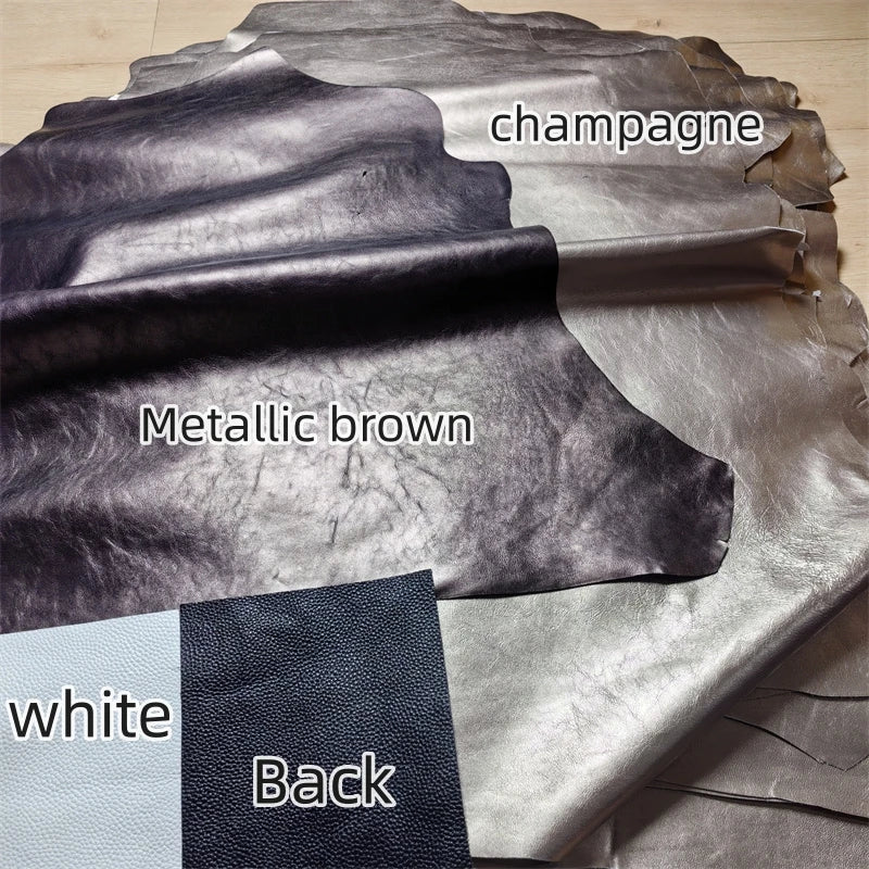 Champagne Gold Metallic Sheepskin Leather 0.8–1mm DIY Bags Leather Craft Fabric QXL